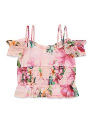 Guess Bluzka J6GH07 WA2T0 Różowy Regular Fit. Czerwone bluzki i koszule dziewczęce Guess, z aplikacjami, z syntetyku, bez kołnierzyka, bez ramiączek. Za 229.99 zł.