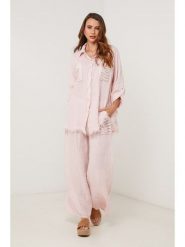 Lin Passion Lniana koszula w kolorze jasnoróżowym rozmiar: 34/36. Różowe koszule damskie Lin Passion, bez wzorów, ze lnu, klasyczne, bez kołnierzyka, bez ramiączek. Za 173.99 zł.