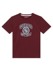 Guess T-Shirt L6RI13 K8HM4 Bordowy Regular Fit. Czerwone t-shirty i koszulki chłopięce Guess, z aplikacjami, z bawełny, bez kołnierzyka, bez ramiączek. Za 89.99 zł.