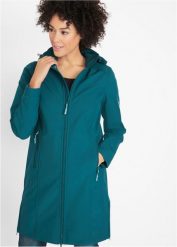 Płaszcz softshell, z materiału odpychającego wodę. Niebieskie płaszcze damskie bonprix, bez wzorów, z softshellu. Za 319.99 zł.