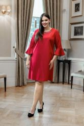 Czerwona trapezowa sukienka Elena XXL OVERSIZE WIOSNA. Czerwone sukienki damskie Moda Size Plus Iwanek, bez wzorów, ze skóry, bez ramiączek. Za 259.90 zł.