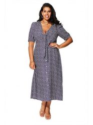 Aller Simplement Sukienka w kolorze granatowo-białym rozmiar: 54-58. Niebieskie sukienki damskie Aller Simplement, bez wzorów, z wiskozy, klasyczne, bez ramiączek. Za 100.99 zł.