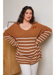 Curvy Lady Sweter w kolorze jasnobrązowym rozmiar: 48/50. Brązowe swetry klasyczne damskie Curvy Lady, ze splotem, bez kołnierzyka. Za 121.99 zł.