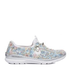 Półbuty Rieker. Niebieskie półbuty damskie Rieker, bez wzorów, bez obcasa, na płaskiej podeszwie, bez zapięcia. Za 359.99 zł.