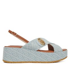 Sandały Liu Jo. Niebieskie sandały damskie Liu Jo, bez wzorów, bez obcasa, na koturnie, bez zapięcia. Za 639.99 zł.