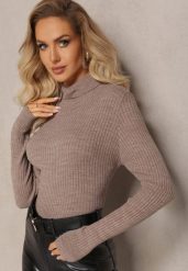 Ciemnobeżowy Klasyczny Golf z Prążkowanego Materiału Belikorre. Brązowe golfy damskie Renee, m, bez wzorów, z jeansu, bez ramiączek. Za 69.99 zł.