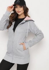 Szara Bluza z Kapturem o Dłuższym Fasonie Lindira. Szare bluzy damskie Born2be, s, bez wzorów, z dzianiny, z kapturem. Za 54.99 zł.