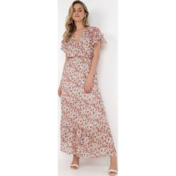 Zielono-Pomarańczowa Sukienka Semista. Zielone sukienki damskie Born2be, bez wzorów, biznesowe, bez ramiączek. Za 179.99 zł.
