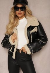 Czarna Kurtka Typu Biker o Krótkim Kroju z Kołnierzem i Kieszeniami Naonellea. Czarne kurtki damskie Renee, l, bez wzorów, z jeansu, bez kaptura. Za 279.99 zł.