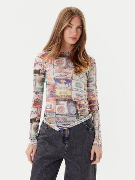 Guess Bluzka W5YP43 KBBF2 Kolorowy Slim Fit. Bluzki damskie Guess, xxl, z aplikacjami, z syntetyku, bez kołnierzyka, bez ramiączek. Za 229.99 zł.