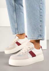 Beżowo-Bordowe Sneakersy w Stylu Tenisówek na Platformie Nanirea. Brązowe obuwie sportowe damskie Born2be, z jeansu, bez zapięcia, tenisowe. Za 89.99 zł.