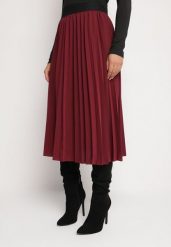 Bordowa Klasyczna Plisowana Spódnica z Gumką w Pasie Valentha. Czerwone spódnice damskie Born2be, m, bez wzorów, z dzianiny, eleganckie, midi. Za 89.99 zł.