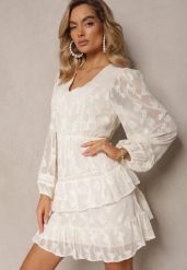 Jasnobeżowa Krótka Sukienka Boho Ozdobiona Metaliczną Nitką Eleonoritta. Brązowe sukienki damskie Renee, bez wzorów, boho, bez ramiączek. W wyprzedaży za 135.99 zł.
