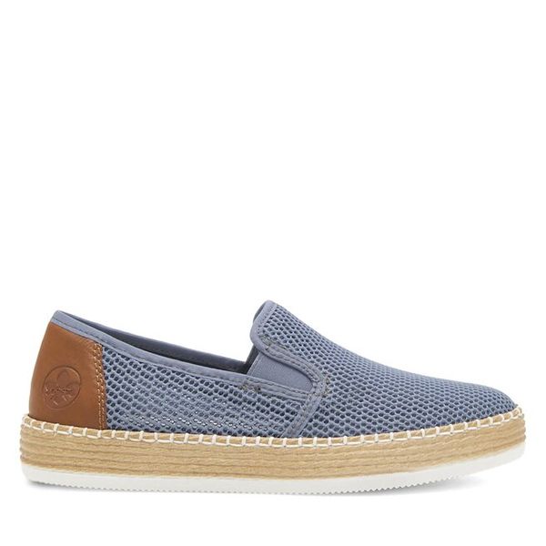 Espadryle Rieker. Niebieskie espadryle damskie Rieker, bez wzorów, bez obcasa. Za 269.99 zł.