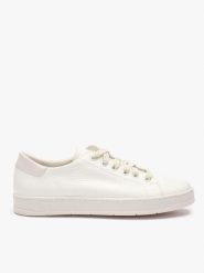 Kremowe sneakersy ze skóry licowej. Brązowe obuwie sportowe damskie Ryłko, ze skóry, bez zapięcia. Za 399.99 zł.