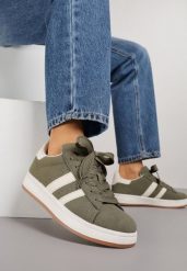 Zielone Sneakersy z Ozdobnymi Paskami Doloreth. Zielone obuwie sportowe damskie Born2be, z jeansu, bez zapięcia. Za 89.99 zł.