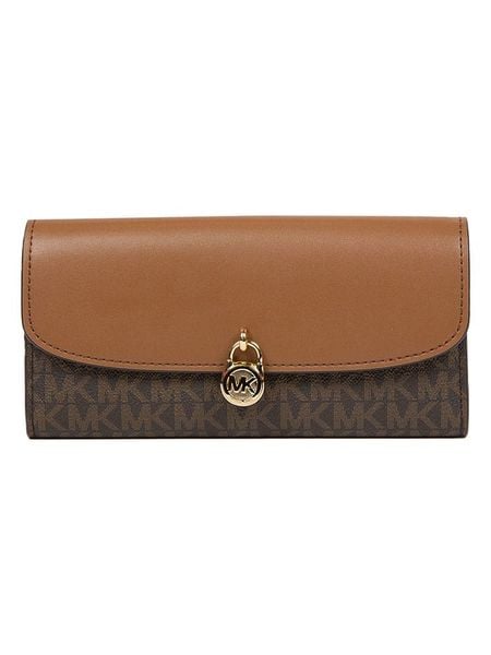 Michael Kors Skórzany portfel w kolorze ciemnobrązowo-karmelowym - 19 x 10 x 3 cm rozmiar: onesize. Brązowe portfele damskie Michael Kors, bez wzorów, z materiału. Za 719.66 zł.