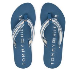 Japonki Tommy Hilfiger. Niebieskie klapki damskie Tommy Hilfiger, bez wzorów, bez obcasa, bez zapięcia. Za 169.99 zł.