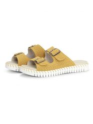 Ilse Jacobsen Klapki w kolorze żółtym rozmiar: 38. Żółte klapki damskie Ilse Jacobsen, bez wzorów, z otwartym noskiem, bez obcasa, bez zapięcia. Za 83.03 zł.