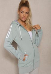 Jasnozielona Długa Bluza z Kapturem Linithra. Zielone bluzy damskie Renee, s, bez wzorów, z materiału, z kapturem. Za 54.99 zł.