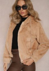 Ciemnobeżowa Futerkowa Kurtka Bluza z Kapturem Vortezi. Brązowe bluzy damskie Renee, na zimę, l, bez wzorów, z kapturem. Za 89.99 zł.