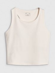 4F Crop-top treningowy szybkoschnący damski - biały S. Białe koszulki sportowe damskie 4F, s, bez wzorów, z dzianiny, bez ramiączek, na fitness i siłownię. W wyprzedaży za 79.99 zł.