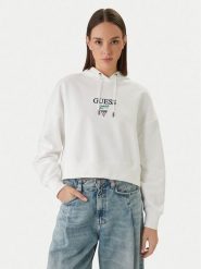 Guess Jeans Bluza W6RQ00 K68I4 Biały Relaxed Fit. Białe bluzy damskie Guess Jeans, xs, z aplikacjami, z bawełny, bez kaptura. Za 379.99 zł.