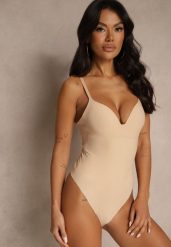 Beżowe Body Modelujące Halatila. Brązowe body i gorsety Renee, bez wzorów, z jeansu. Za 79.99 zł.