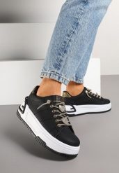 Czarne Sneakersy na Grubej Podeszwie z Cyrkoniami Deoliae. Czarne obuwie sportowe damskie Born2be, z jeansu, bez zapięcia. Za 89.99 zł.