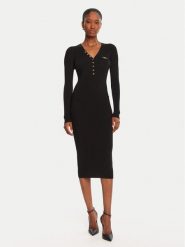 Elisabetta Franchi Sukienka dzianinowa AM-10B-56E2-V390 Czarny Slim Fit. Czarne sukienki damskie Elisabetta Franchi, bez wzorów, z dzianiny, bez ramiączek. Za 1,689.00 zł.