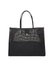 Tommy Hilfiger Torebka Th City Summer Tote Woven AW0AW17640 Czarny. Czarne shopper bag Tommy Hilfiger, bez wzorów, ze skóry, bez dodatków. Za 519.99 zł.
