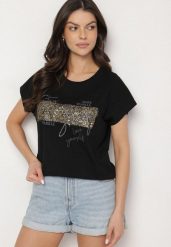 Czarny T-shirt z Bawełny Typu Nietoperz z Cyrkoniami i Perełkami Linellis. Czarne t-shirty damskie Born2be, l, z aplikacjami, z bawełny, bez kołnierzyka. Za 34.99 zł.