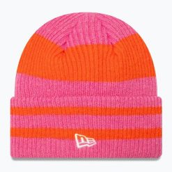 Czapka zimowa damska New Era Stripe Cuff Knit Beanie. Czerwone czapki damskie New Era, na zimę, bez wzorów. Za 139.99 zł.