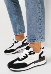 Czarno-Białe Sneakersy z Kolorowymi Wstawkami Rawilo. Czarne obuwie sportowe casual damskie Born2be, z dresówki, bez zapięcia. Za 89.99 zł.
