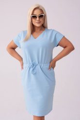 Błękitna dresowa sukienka Bianca PLUS SIZE XXL WIOSNA. Niebieskie sukienki damskie Moda Size Plus Iwanek, bez wzorów, z bawełny, eleganckie, bez ramiączek. Za 239.90 zł.
