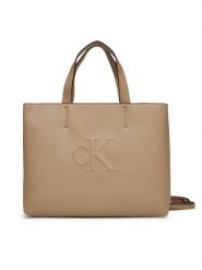 Calvin Klein Jeans Torebka Sculpted Mini Ew Tote LV04K3111G Beżowy. Brązowe torebki klasyczne damskie Calvin Klein Jeans, z jeansu, bez dodatków. Za 309.99 zł.