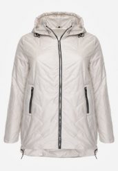 Jasnoszara Przejściolwa Pikowana Kurtka z Odpinanym Kapturem Nevistta. Szare kurtki damskie Born2be, plus size, bez wzorów, z jeansu. Za 139.99 zł.