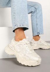 Beżowe Sneakersy na Grubej Podeszwie z Tłoczeniami Sadeoriel. Brązowe obuwie sportowe damskie Born2be, z jeansu, bez zapięcia. Za 119.99 zł.