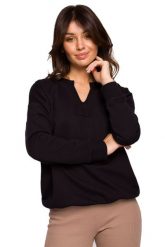 Efektowna Bluza z Wycięciem przy Dekolcie - Czarna. Czarne bluzy damskie MOE, l, bez wzorów, z bawełny, bez kaptura. Za 204.90 zł.