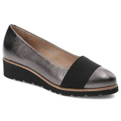 Półbuty damskie Simen, wsuwane ze skórzaną i miękką wkładką , srebrne Ferro, 0274-Vs04-Ferro. Szare czółenka damskie Simen, bez wzorów, bez obcasa, na koturnie. Za 179.00 zł.