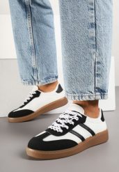 Czarno-Białe Sneakersy w Stylu Tenisówek Lurilola. Czarne obuwie sportowe damskie Born2be, z jeansu, bez zapięcia, tenisowe. Za 84.99 zł.