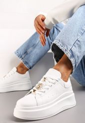 Białe Sneakersy na Grubej Podeszwie Celessi. Białe obuwie sportowe damskie Renee, z jeansu, bez zapięcia. Za 74.99 zł.