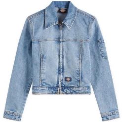 Kurtka dżinsowa Dickies Slim Rinsed Faded Blue. Niebieskie kurtki damskie Dickies, bez wzorów, bez kaptura. Za 486.45 zł.