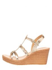 Michela Skórzane sandały w kolorze złotym rozmiar: 39. Żółte sandały damskie Michela, bez wzorów, z otwartym noskiem, bez obcasa, na koturnie, bez zapięcia. Za 111.59 zł.