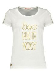 Geographical Norway Koszulka "Joloua" w kolorze białym rozmiar: S. Białe bluzki damskie Geographical Norway, s, bez wzorów, bez kołnierzyka, bez ramiączek. Za 35.10 zł.