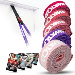 Zestaw taśm fitness z tkaniny – 5 poziomów oporu, taśmy treningowe z torbą. Czerwone torby sportowe NEOLYMP, bez wzorów, ze skóry. Za 186.99 zł.