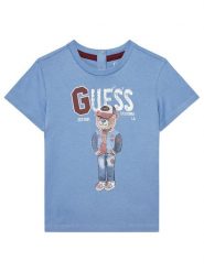 Guess T-Shirt N5YI22 K8HM4 Niebieski Regular Fit. Niebieskie t-shirty i koszulki chłopięce Guess, z aplikacjami, z bawełny, bez kołnierzyka, bez ramiączek. Za 69.99 zł.