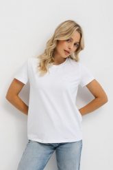 T-SHIRT INGA BIAŁY Z HAFTEM L - Flawless. Białe koszulki sportowe damskie Flawless, l, bez wzorów, z bawełny, bez ramiączek. Za 219.00 zł.