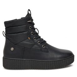 Botki Refresh. Czarne botki damskie Refresh, bez obcasa, na płaskiej podeszwie, bez zapięcia. Za 289.99 zł.