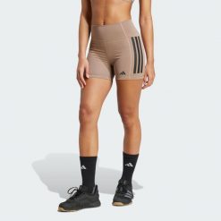 Legginsy Optime 3-Stripes 1/4 Short. Brązowe legginsy damskie Adidas, m, bez wzorów, z materiału. Za 199.00 zł.